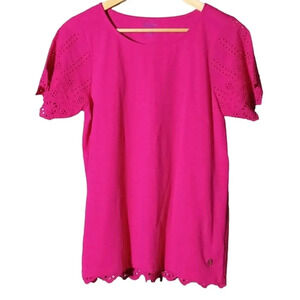 3/$25 Hatley cotton pink magenta eyelet crochet puff sleeve lightweight sp